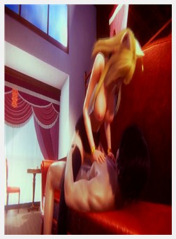 Ahri Fucks与一个陌生人在红色沙发3d Hentai联盟的传...